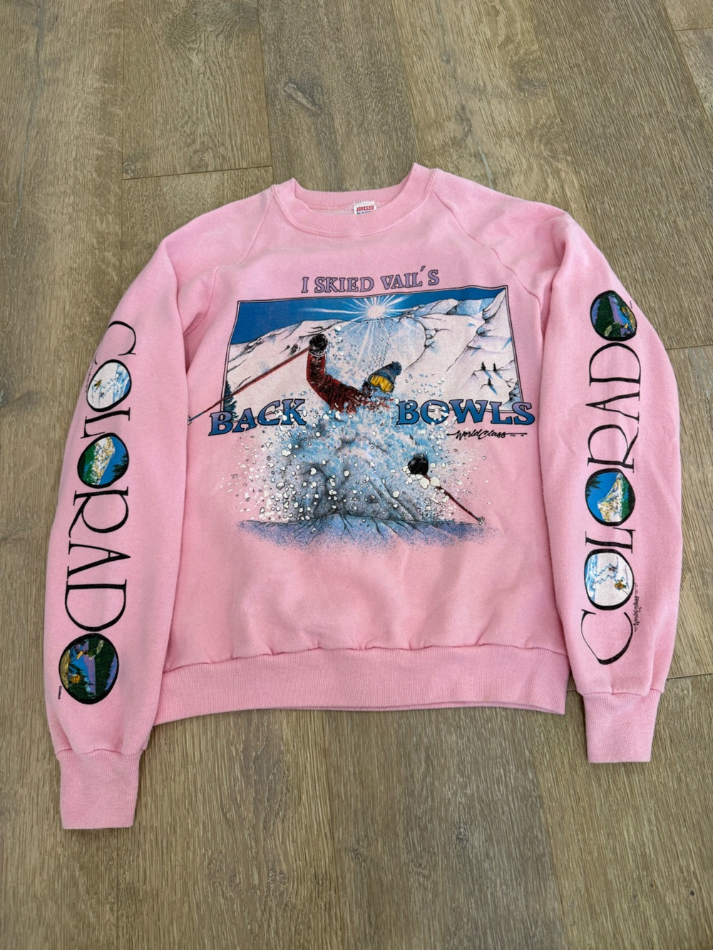 Vintage Colorado Pink Graphic Ski Sweatshirt - Back Bowls